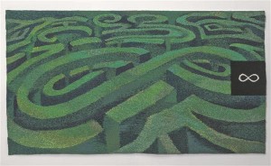 Kaire Tali vaip „Eksimatu“ (2015) on metafüüsiline, sugestiivne ja müstilistesse rohelistesse keerdkäikudesse imev labürint.
