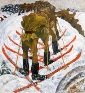 Praeguse maailma foonil sunnib Nikolai Kormašovi maal „Suusatamas“ (1968) mõlgutama patsifistlikke mõtteid mõttetult raisatud inimeludest ning ainelistest ressurssidest ja imestamisväärselt vastutustundetust poliitikast. 