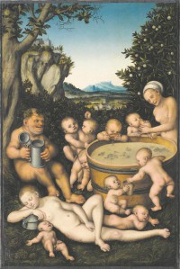 Lucas Cranach vanem (Kronach 1472-Weimar 1553).  Bacchuse müsteeriumid.  Iga teos näitusel on varustatud lakoonilise etiketiga, mis mainib oletatava autori nime koos eluaastatega ning teose pealkirja. Loobutud on teoste dateerimisest, paigutamisest kunstniku loomingu teljele või teose algupära täpsemast määratlemisest. 