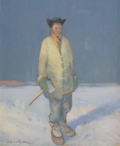 Nikolai Kummits. Mees kirvega.  Õli, kartong, 1942. 