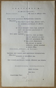 Albert Kivika ja Erni Hiire esimene manifest, mida säilitatakse kirjandusmuuseumis Friedebert Tuglase (!) arhiivis. EKLA, f 245, m 234:1.