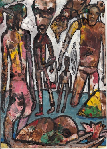 Visuaal: Alain Lacoste. Ta ei tahtnud ära lennata. 2004. Maal paberil, 21 x 29 cm. Michel Leroux’ marginaalse kunsti kogust.