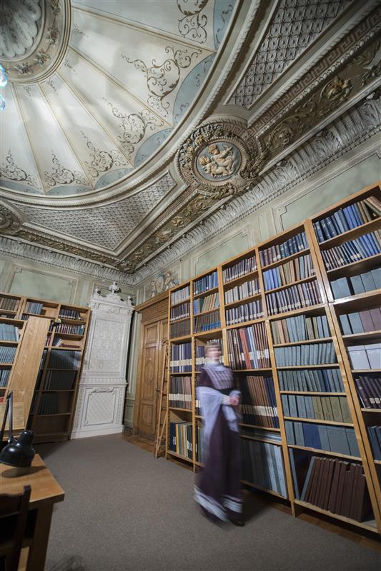 Lilla Daam, kirjandusmuuseumi kummitus arhiivraamatukogu lugemissaalis.