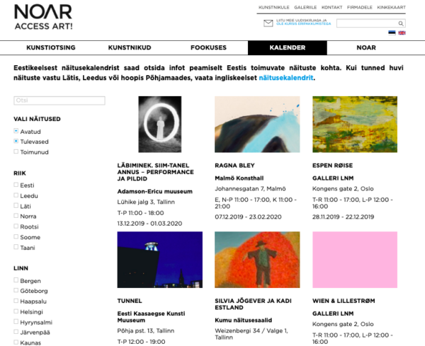 Noar.eu online-näitusekalender koondab kokku Põhjamaade ja Baltikumi kunstisündmused