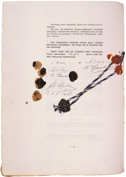 Vabadussõja lõpetanud leping on Tartus näitusel