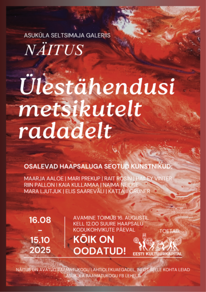 Näitus „Ülestähendusi metsikutelt radadelt“ Asuküla seltsimaja galeriis